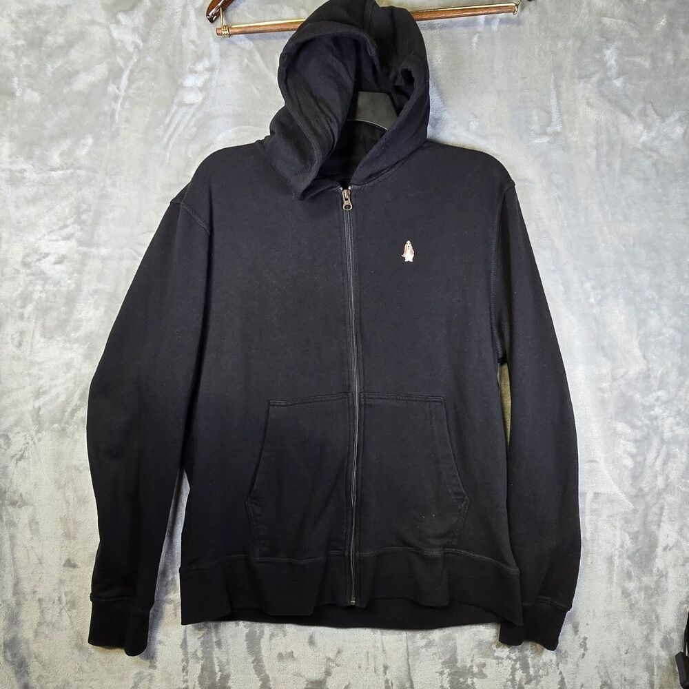 Hush Puppies Hoodie Black M Full Zip Pockets Embroidered Bassett Hound Dog